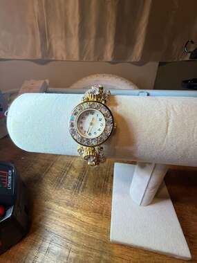 Vivani Vintage Gold-Tone Rhinestone Triple-Strand Bracelet Watch